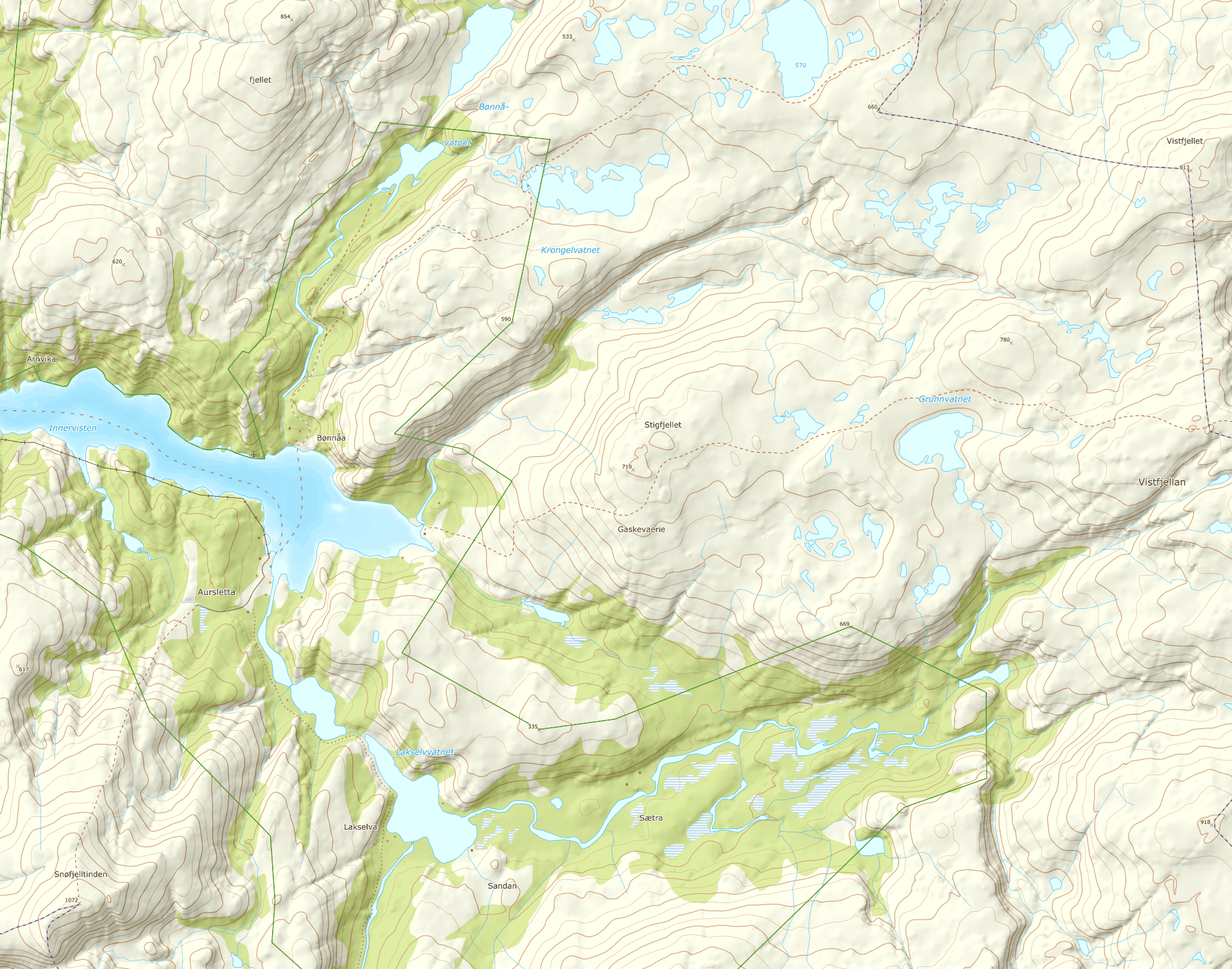 Locator map: Austerfjorden, Stigfjellet, Grunnvatnet