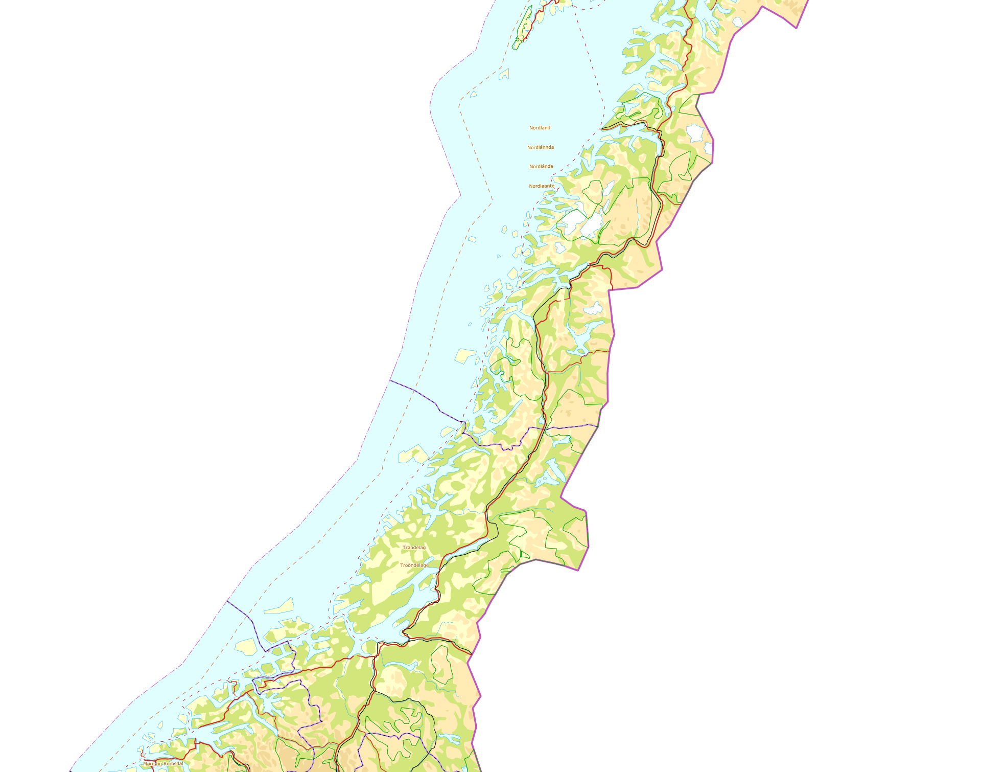 Locator map: Trondheim, Mosjøen, Mo i Rana, Bodø