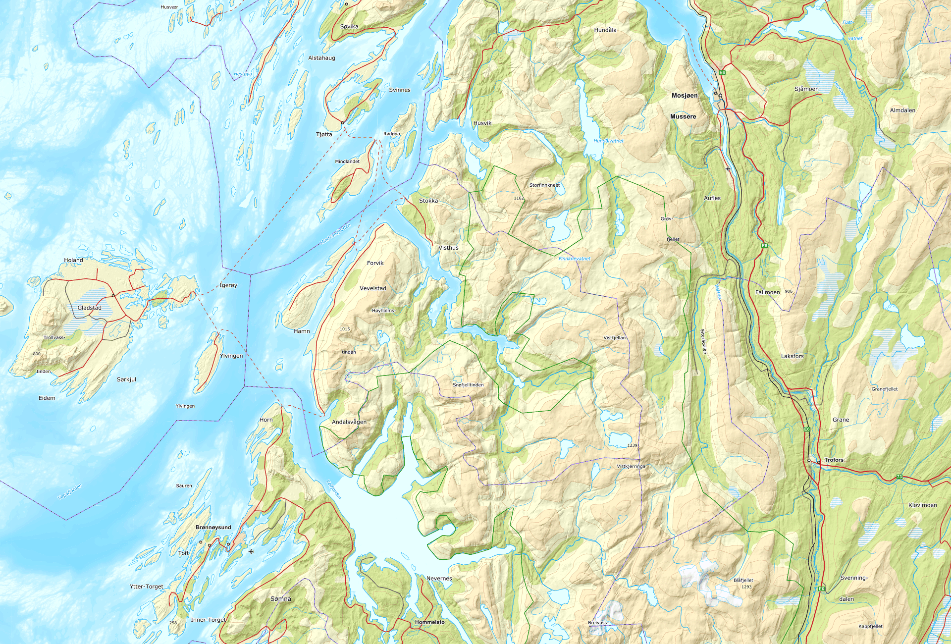 Locator map: Lomsdal-Visten, Mosjøen, Brønnøysund